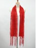 Sequined Flower Mesh Scarf W/ Fringe